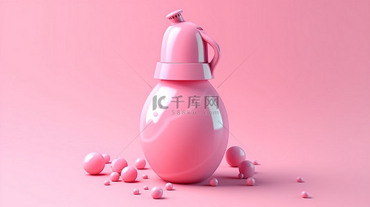 奶瓶可爱背景图片_卡通风格粉色牛奶婴儿奶瓶的 3D 渲染