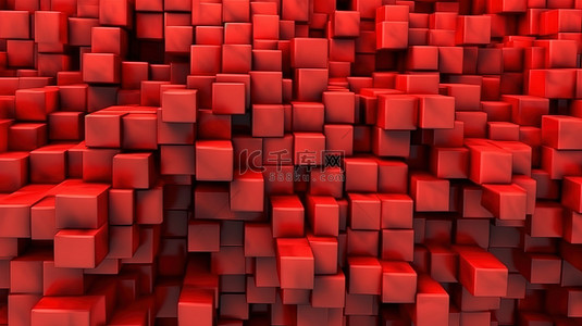 红色倾斜地层中挤压立方体块的抽象背景插图