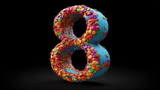 彩色洒 8 由彩虹洒制成的数字 8 的充满活力的 3D 插图