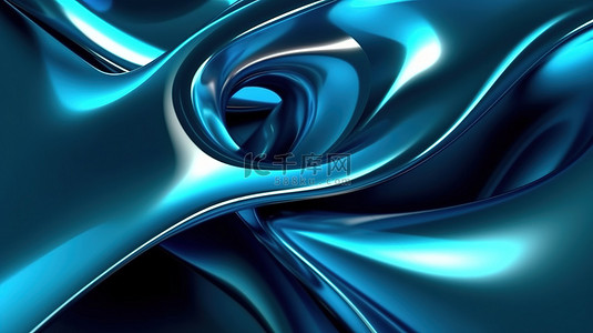 青蓝色液体形式的循环抽象金属的 3D 渲染
