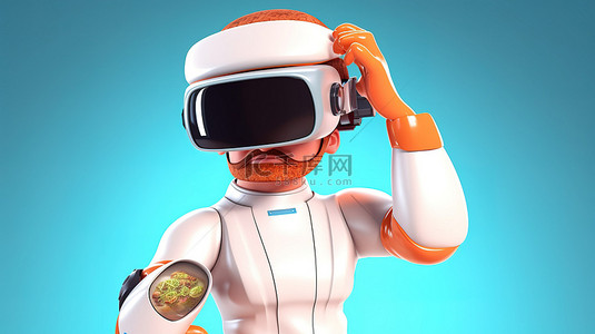 戴着 VR 耳机的厨师的令人兴奋的 3D 描绘