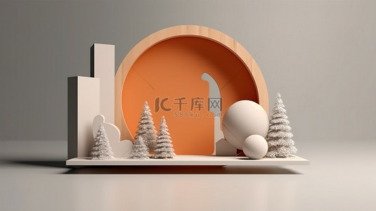 产品展示节日冬季背景的抽象 3D 构图中的几何形状