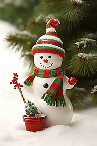 红色条纹长袜的白色小雪人 圣诞节 圣诞雪人