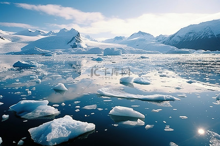 极地背景图片_山附近水面上的冰川