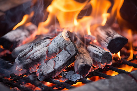 添加照片背景图片_烧烤炉中灼热木炭火的特写照片