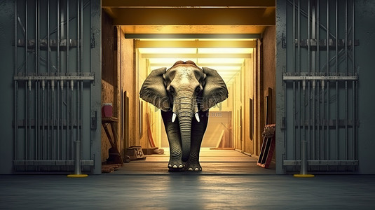 大象图腾背景图片_仓库入口处大象的创新概念 3D 渲染