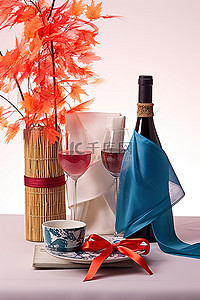 葡萄酒礼品礼品篮 4 件套京都和服竹子