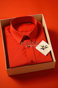 橙色盒子里的红色礼服衬衫，上面有标签