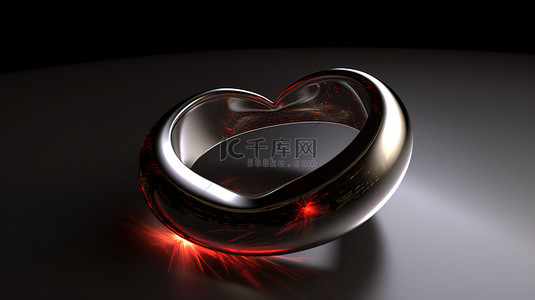 3d 渲染中的爱情概念心和戒指