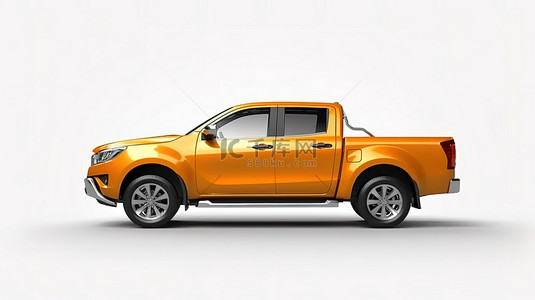 3d 渲染白色背景与橙色皮卡车