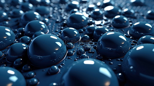 有光泽的背景图片_抽象 3d 表面上有光泽的蓝色球体和水滴