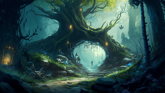 森林背景梦幻背景背景图片_森林童话世界梦幻背景