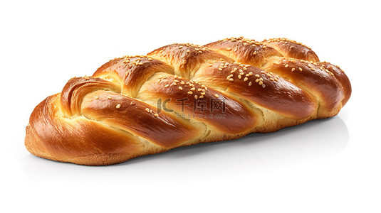 Challa 面包的 3D 渲染是白色背景的传统犹太美食