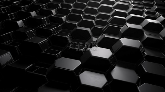 黑色抽象六角形背景 3d 渲染图像