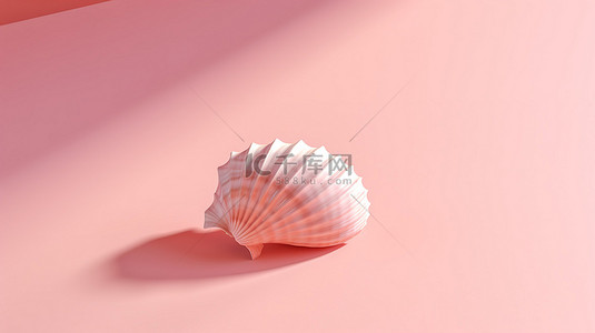 海洋的纹理背景图片_粉红色和白色贝壳的 3D 渲染插图在柔和的粉红色背景上投射阴影