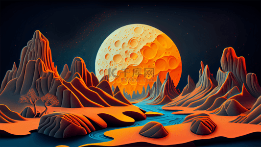 卡通太空背景图片_月球山河卡通背景