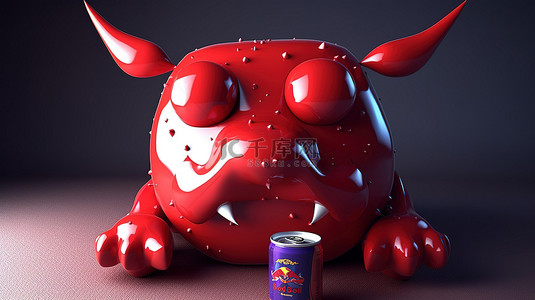 红牛的搞笑 3D 渲染
