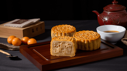 甜品桌子背景图片_中秋节品尝月饼美食
