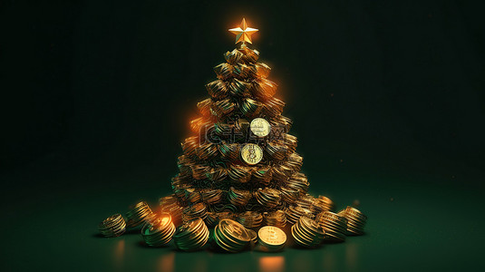 价格实在背景图片_节日加密货币 3D 渲染互联网计算机价格和装饰圣诞树