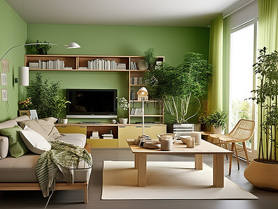 电视上的绿色客厅装饰理念