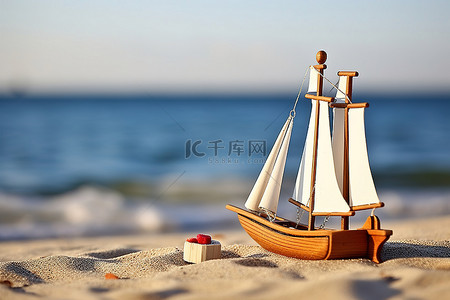 玩具交通工具背景图片_岸边的帆船与锚