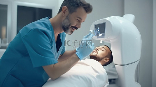 专业技术背景图片_牙科专业人员利用 3D 扫描技术检查患者的牙齿
