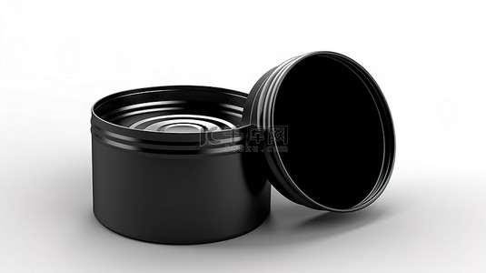 咖啡包装盒背景图片_3D 渲染拉丝金属锡罐，黑色塑料盖被移除