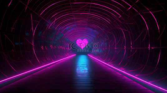 繁星点点的爱情隧道 3d 渲染的霓虹灯心被发光的星星和光迹包围