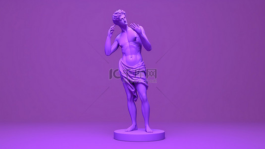 紫色男性雕像侧身站立在 3d 渲染的 peri 颜色中
