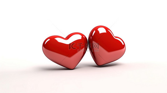 心与心的连接 3D 渲染两颗心在白色背景上合并在一起