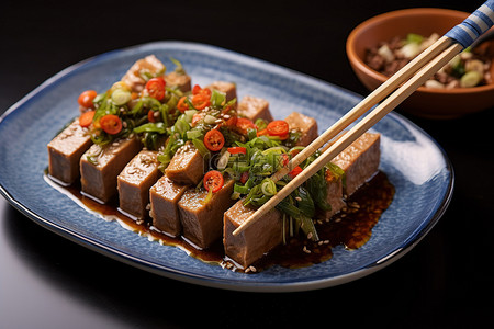 豆腐背景图片_日本肉豆腐配猪筷子