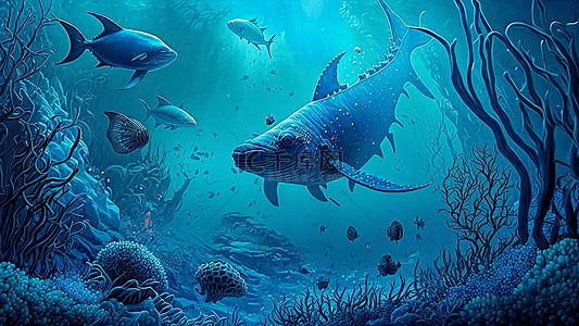 海底鲸鱼蓝色背景