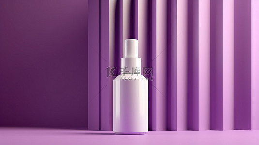 紫色抽象背景上带有白色标签的面部血清瓶的 3D 渲染
