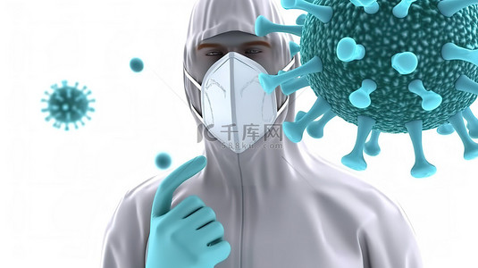 3d 医疗专业人员戴着暴露病毒或细菌的面具