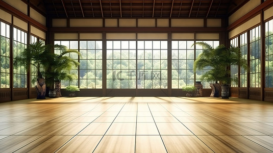 mbe风格床背景图片_3D 渲染的巨大日本风格热带房间