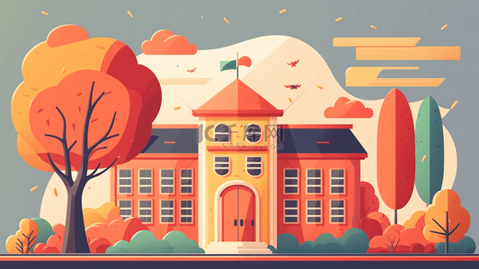 学校教学楼正面建筑简单橙色