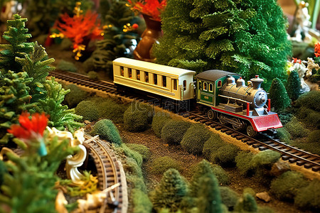 圣诞火车背景图片_圣诞火车在模型铁路上行驶