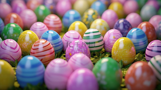 可愛卡片背景图片_令人惊叹的 3D 渲染中可爱的复活节彩蛋展示