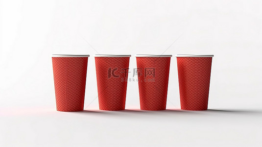标题 1 红色纸杯套装，用于一次性饮料 3D 渲染和隔离在白色