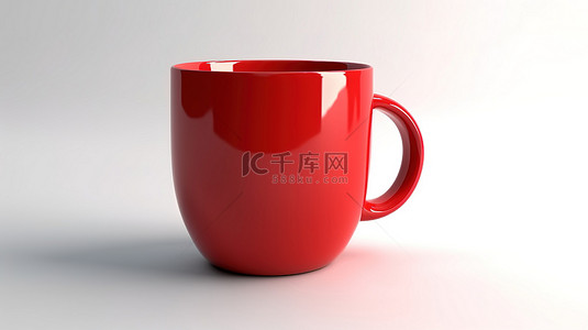 白色背景以 3D 渲染中充满活力的红色杯子为特色