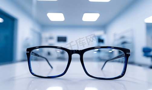 测视力摄影照片_诊室里的视力矫正眼镜