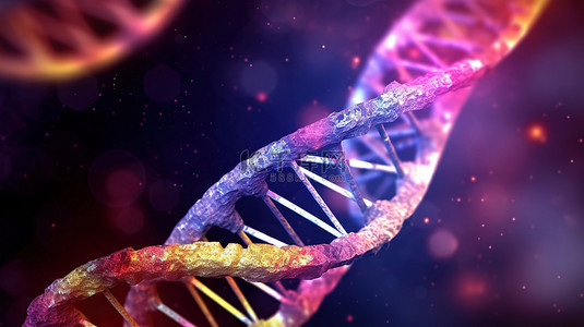 生物医疗化学背景图片_DNA 螺旋的 3D 插图是遗传学生物技术化学和生物学领域一项令人着迷的研究