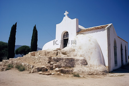 欧洲希腊背景图片_希腊建造了一座白色教堂