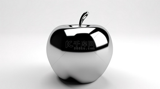 白色孤立背景上金属苹果的 3d 渲染