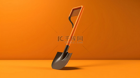 农具背景图片_充满活力的橙色背景上单色铲子的 3d 渲染