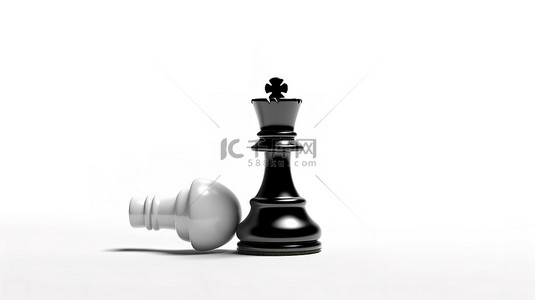黑白象棋主教在白色背景下面朝下的 3D 插图