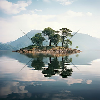 山背景图片_一座岛屿倒映在山附近的水中