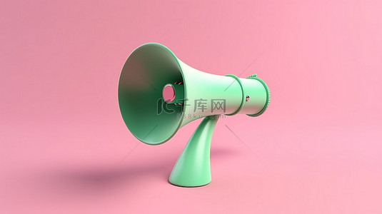 粉色公告背景图片_充满活力的绿色 3D 背景上的卡通风格粉色扩音器