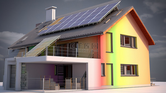 电力施工背景图片_正在建设中的节能住宅通过 3D 渲染的蓝图展示