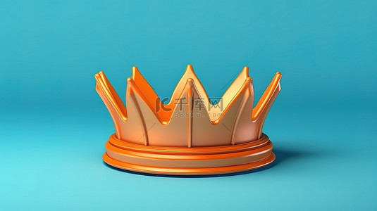 蓝色的皇冠背景图片_蓝色背景，双色调风格 3D 橙色皇冠